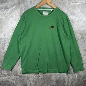JOHN DEERE Men Large Green Embroidered Long Sleeve Thick T-Shirt #workwear